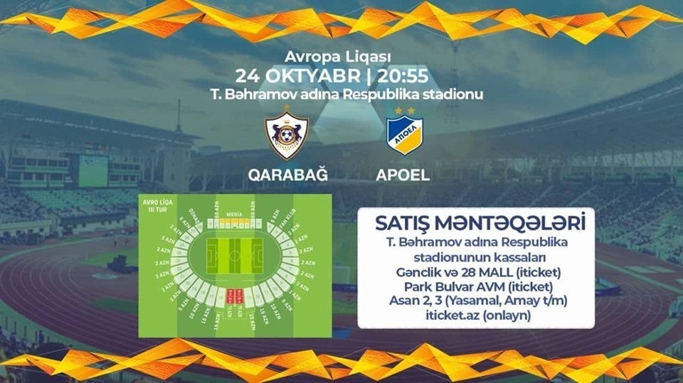 “Qarabağ” – APOEL oyununun biletləri sabah satışa çıxarılacaq